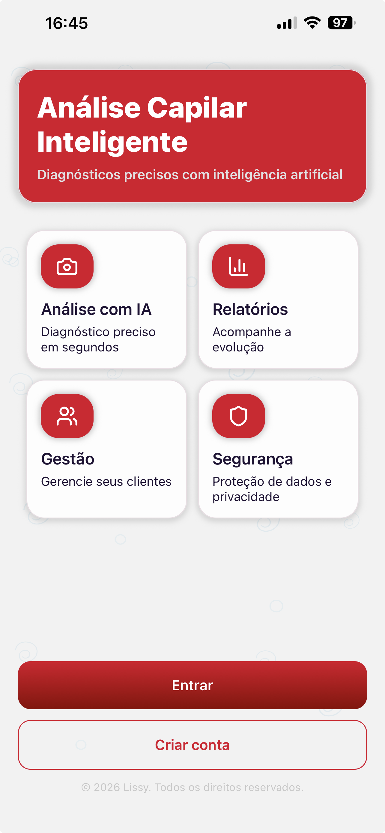 Tela inicial da app Lissy